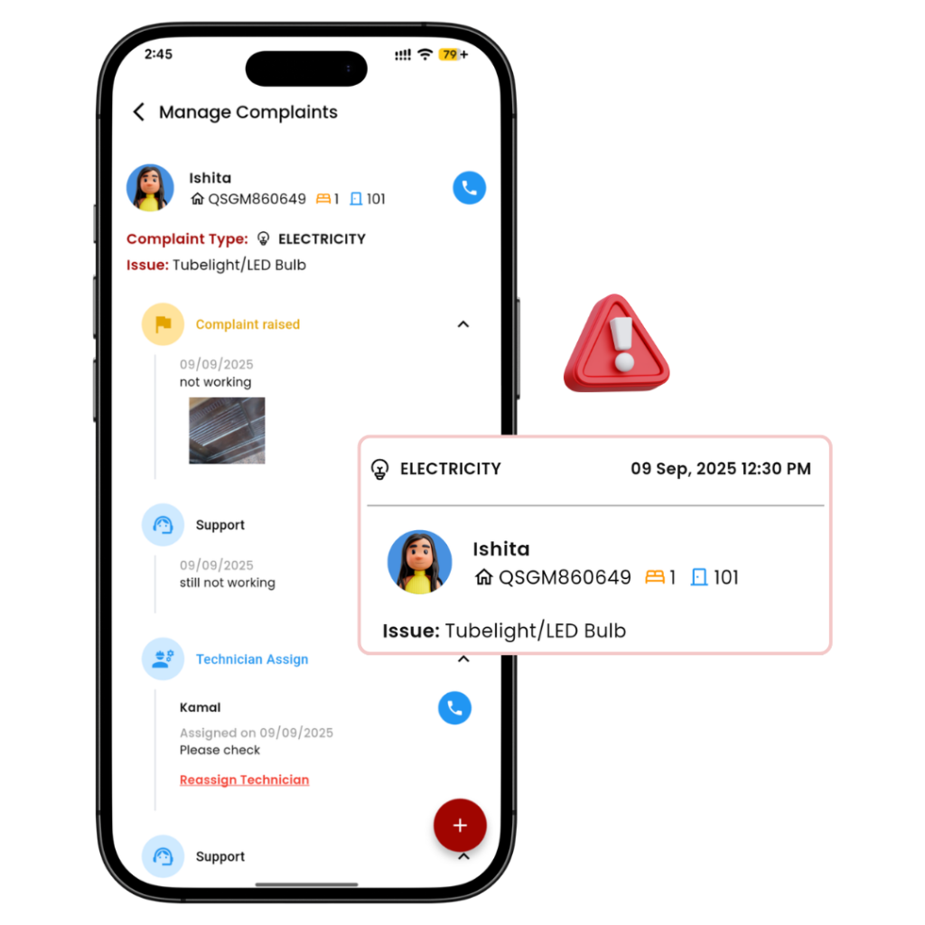 Complaint Management - PG Management Software Feature