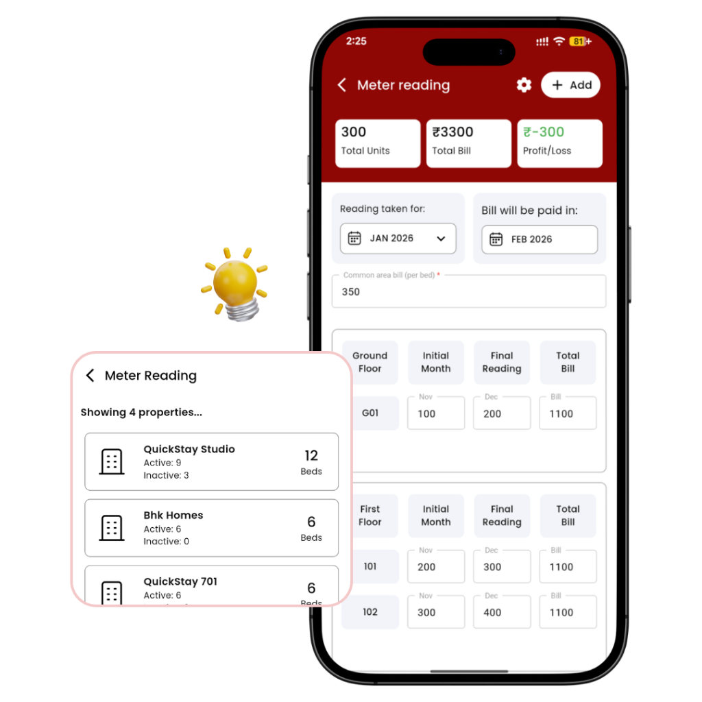Electricity Bill Management - PG Management Software Feature