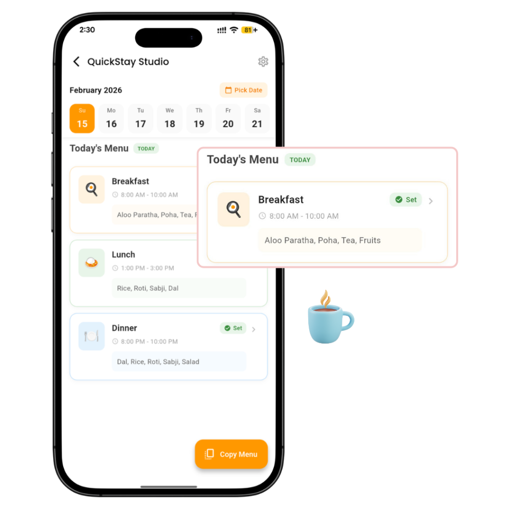 Food Management - PG Management Software Feature